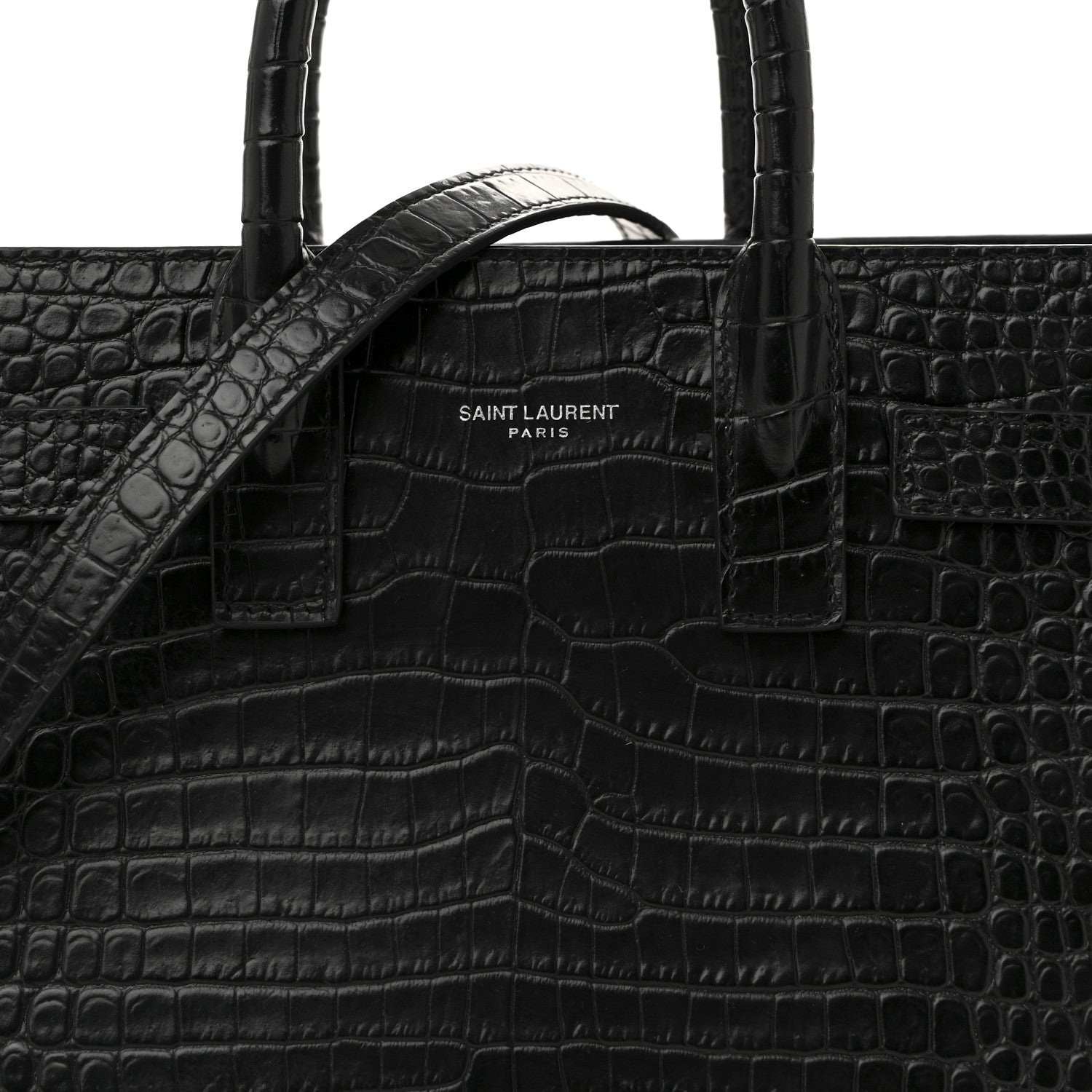 Saint Laurent Calfskin Crocodile Embossed Nano Sac De Jour Black 8 of 12