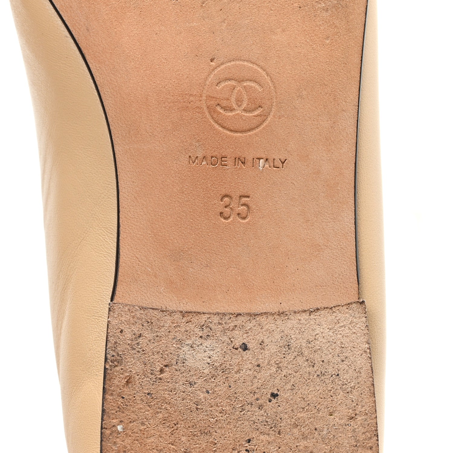 Chanel Lambskin Cap Toe CC Ballerina Flats 35 Beige Black 7 of 10