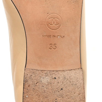 Chanel Lambskin Cap Toe CC Ballerina Flats 35 Beige Black 7 of 10