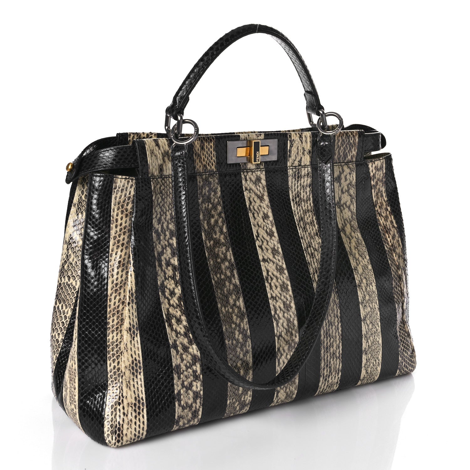 Fendi Snakeskin Striped Large Peekaboo Iconic Satchel Natural Black 2 of 9
