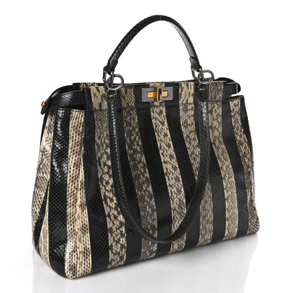 Fendi Snakeskin Striped Large Peekaboo Iconic Satchel Natural Black 2 of 9