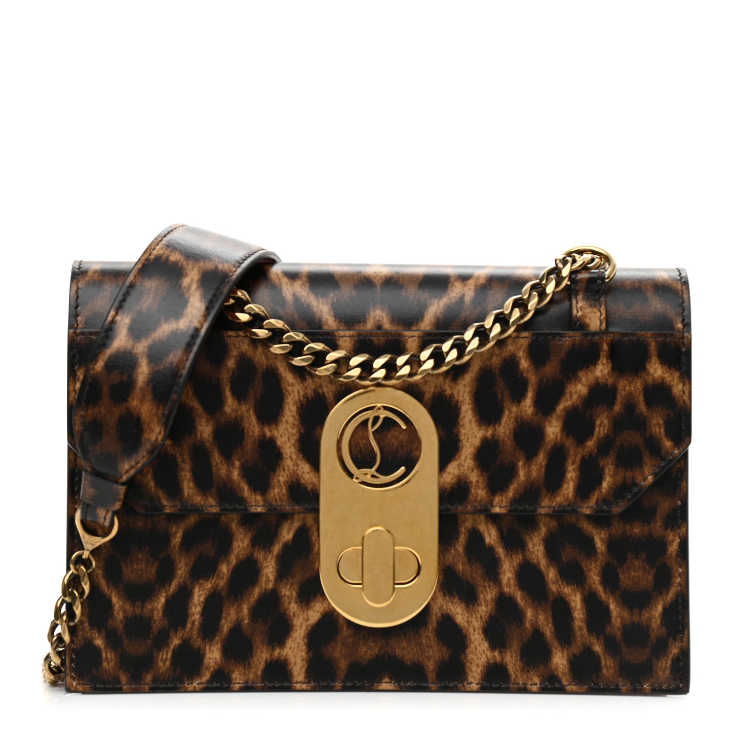 Calfskin Leopard Print Small Elisa Shoulder Bag Brown