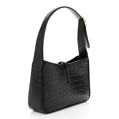 Saint Laurent Calfskin Crocodile Embossed LE 5 A 7 Hobo Black 3 of 11