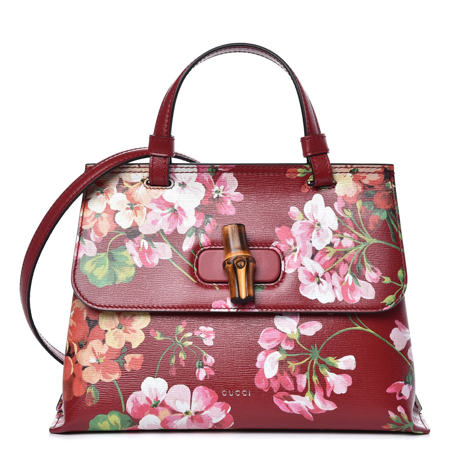 Gucci Shangai Calfskin Blooms Print Small Bamboo Daily Top Handle Bag Romantic Cerise Multicolor 1 of 9
