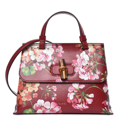 Gucci Shangai Calfskin Blooms Print Small Bamboo Daily Top Handle Bag Romantic Cerise Multicolor 1 of 9
