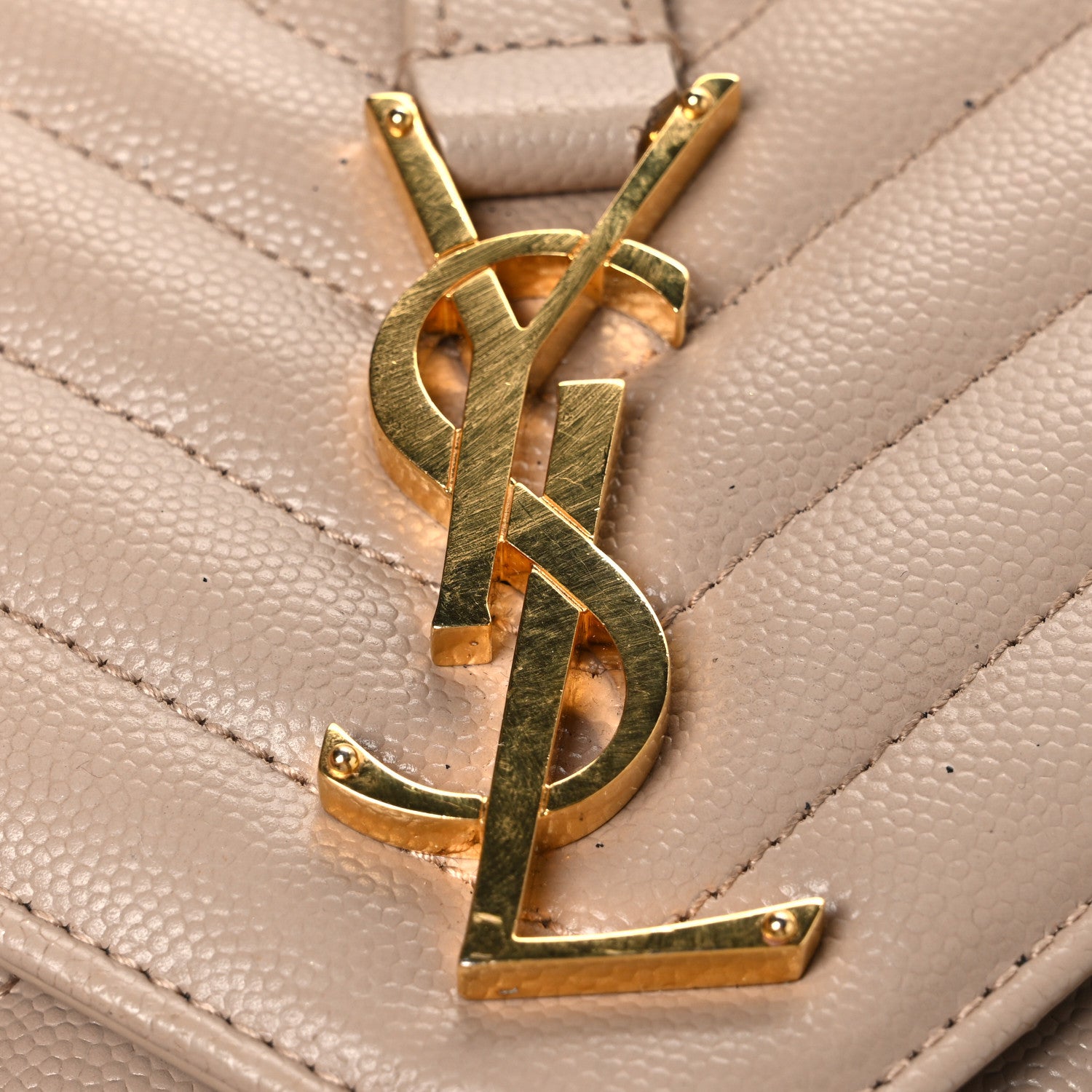 Saint Laurent Grain De Poudre Textured Mixed Matelasse Medium Triquilt Monogram Satchel Dark Beige 11 of 11