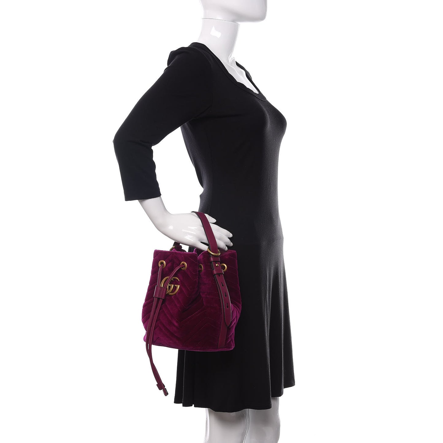 Velvet Matelasse GG Marmont Bucket Bag Fuchsia Violet Cyclamen