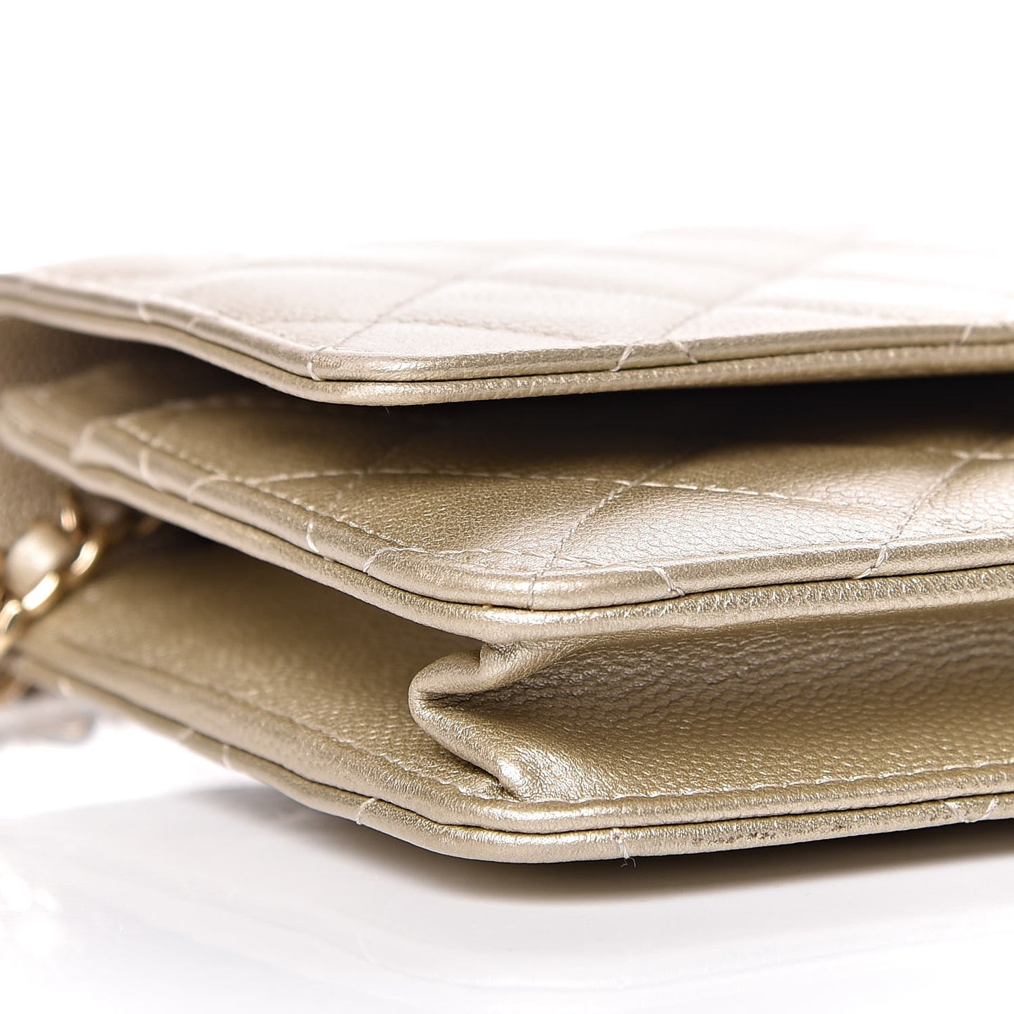 Pearly Caviar Quilted Wallet On Chain WOC Light Gold