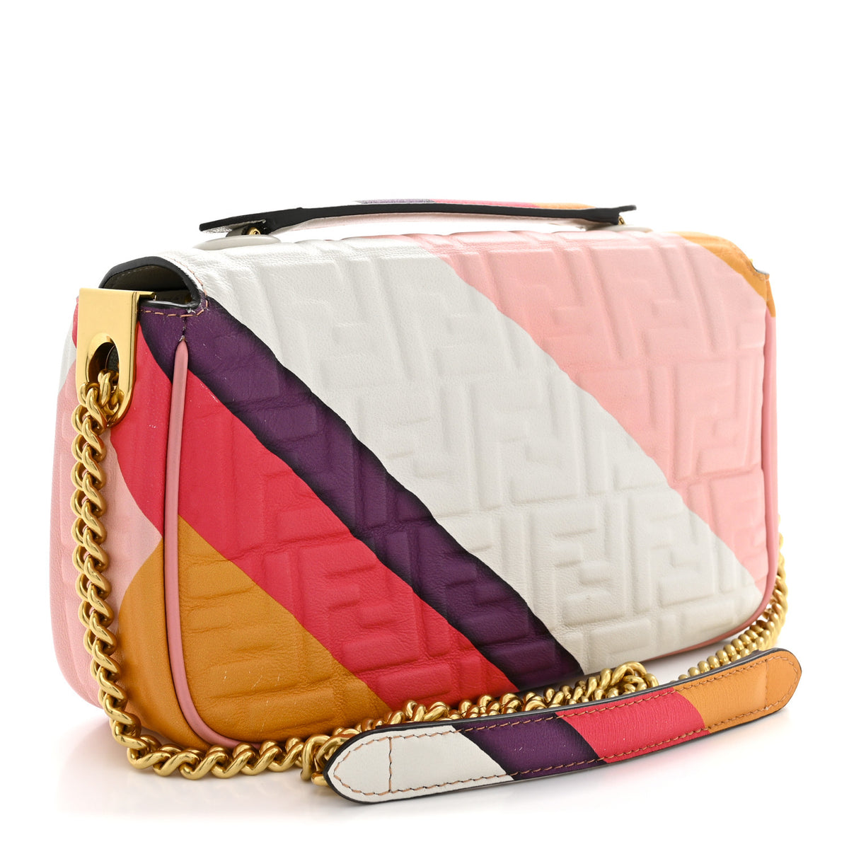 Nappa FF Embossed Line Print Midi Chain Baguette White Multicolor