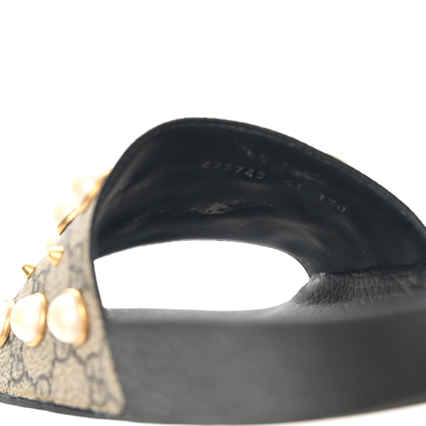 GG Supreme Monogram Pearls Slide Sandals 41 Beige