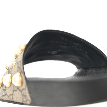 Gucci GG Supreme Monogram Pearls Slide Sandals 41 Beige 12 of 13