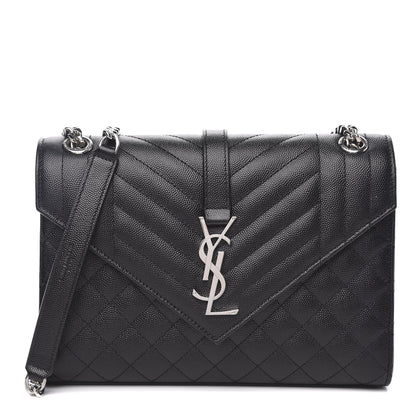 Saint Laurent Grain De Poudre Textured Mixed Matelasse Triquilt Medium Monogram Satchel Black 1 of 9
