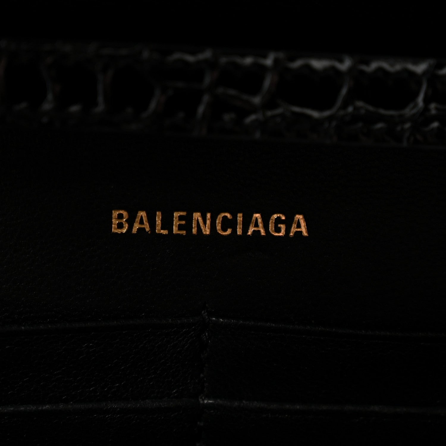 Balenciaga Shiny Calfskin Crocodile Embossed Hourglass Chain Bag Black 6 of 13
