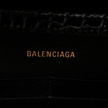 Balenciaga Shiny Calfskin Crocodile Embossed Hourglass Chain Bag Black 6 of 13