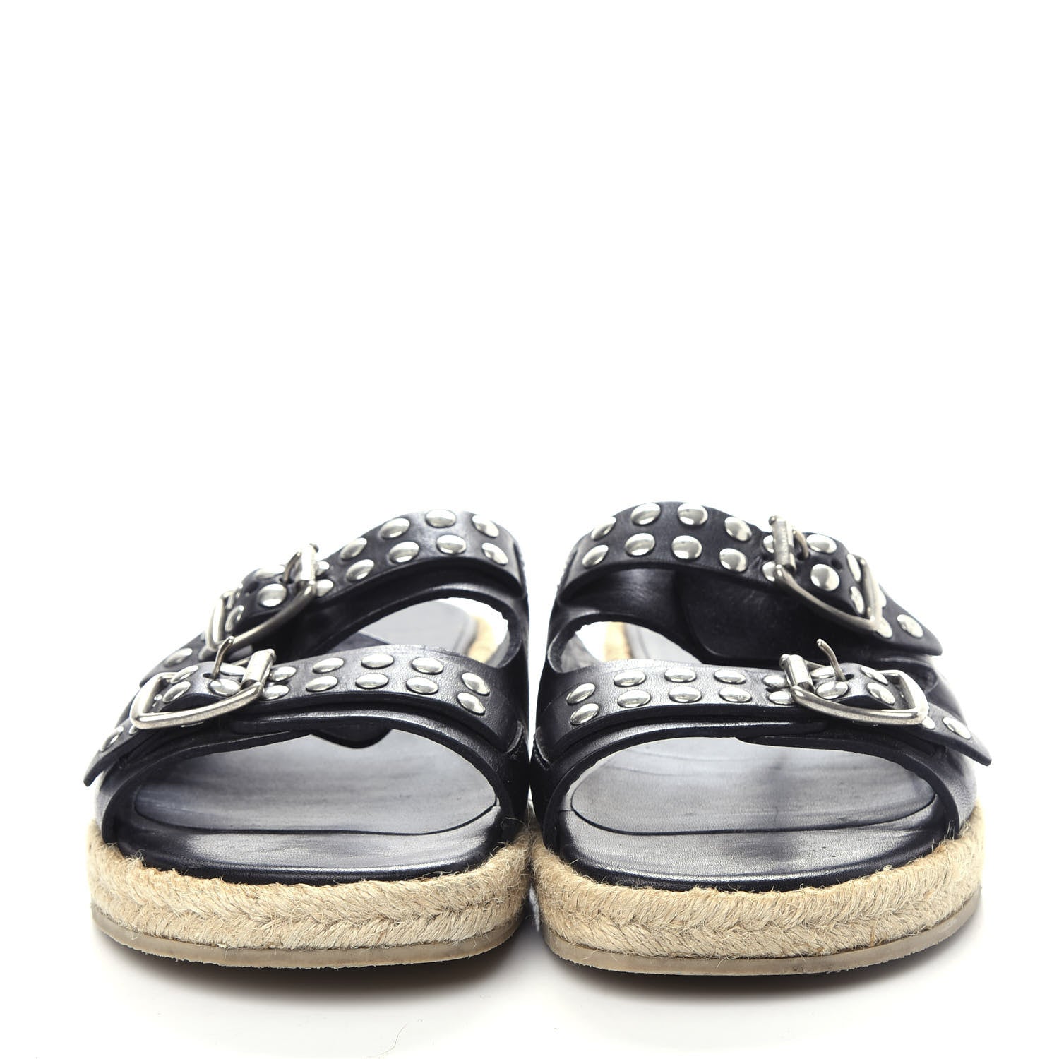 Saint Laurent Calfskin Studded Espadrilles Slide Sandals 38 Black 2 of 9