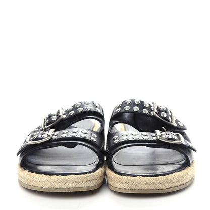 Saint Laurent Calfskin Studded Espadrilles Slide Sandals 38 Black 2 of 9