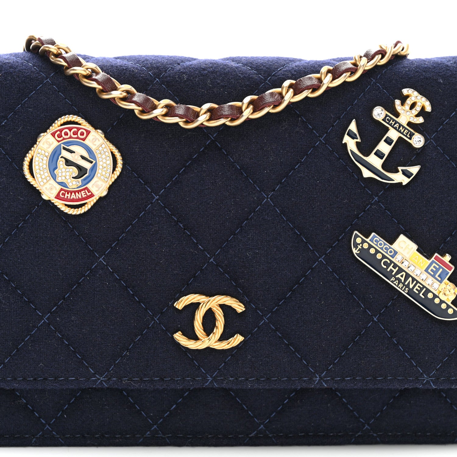 Chanel Felt Quilted Paris-Hamburg Charms Wallet On Chain WOC Dark Navy 8 of 10