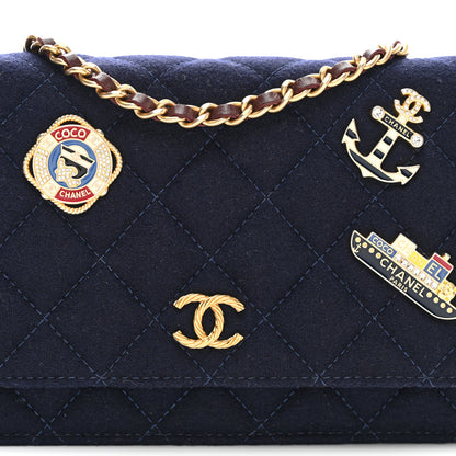 Chanel Felt Quilted Paris-Hamburg Charms Wallet On Chain WOC Dark Navy 8 of 10