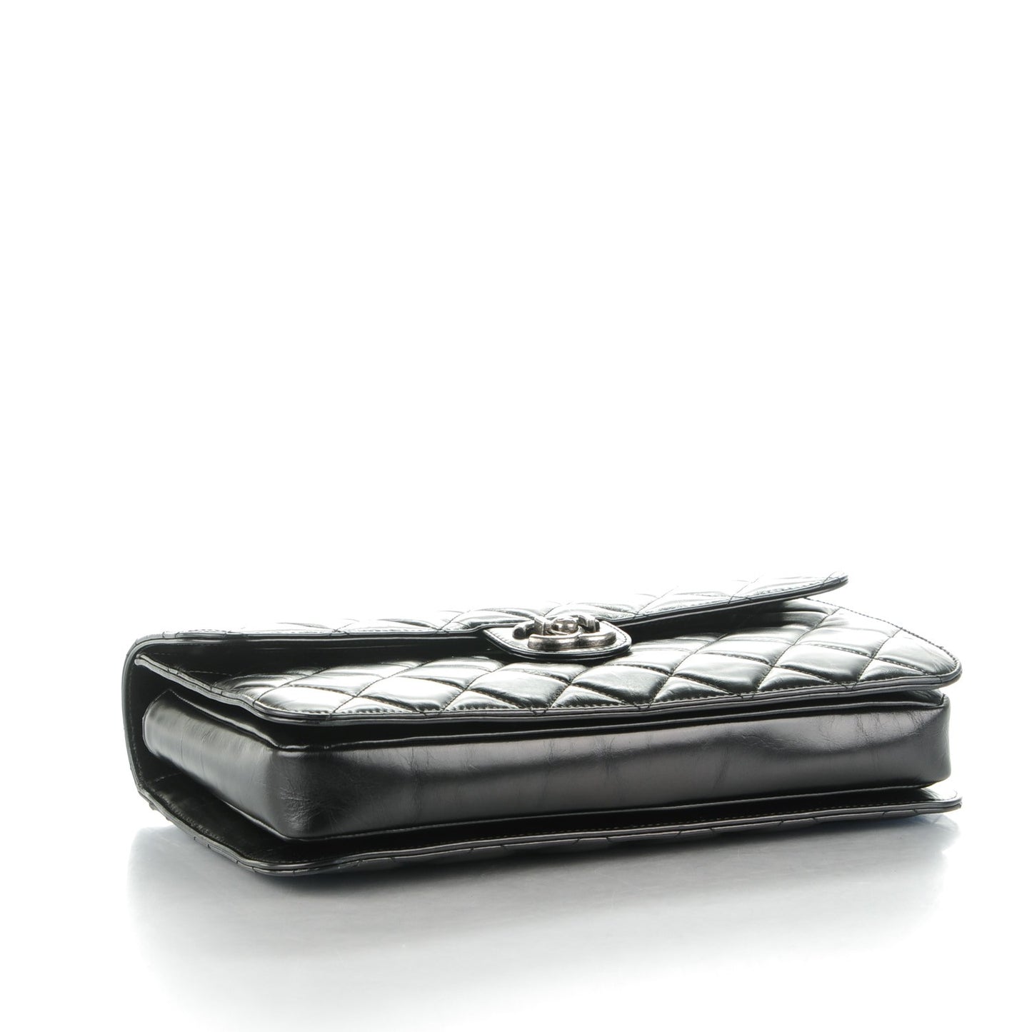 Calfskin Quilted Large Perfect Edge Flap Black