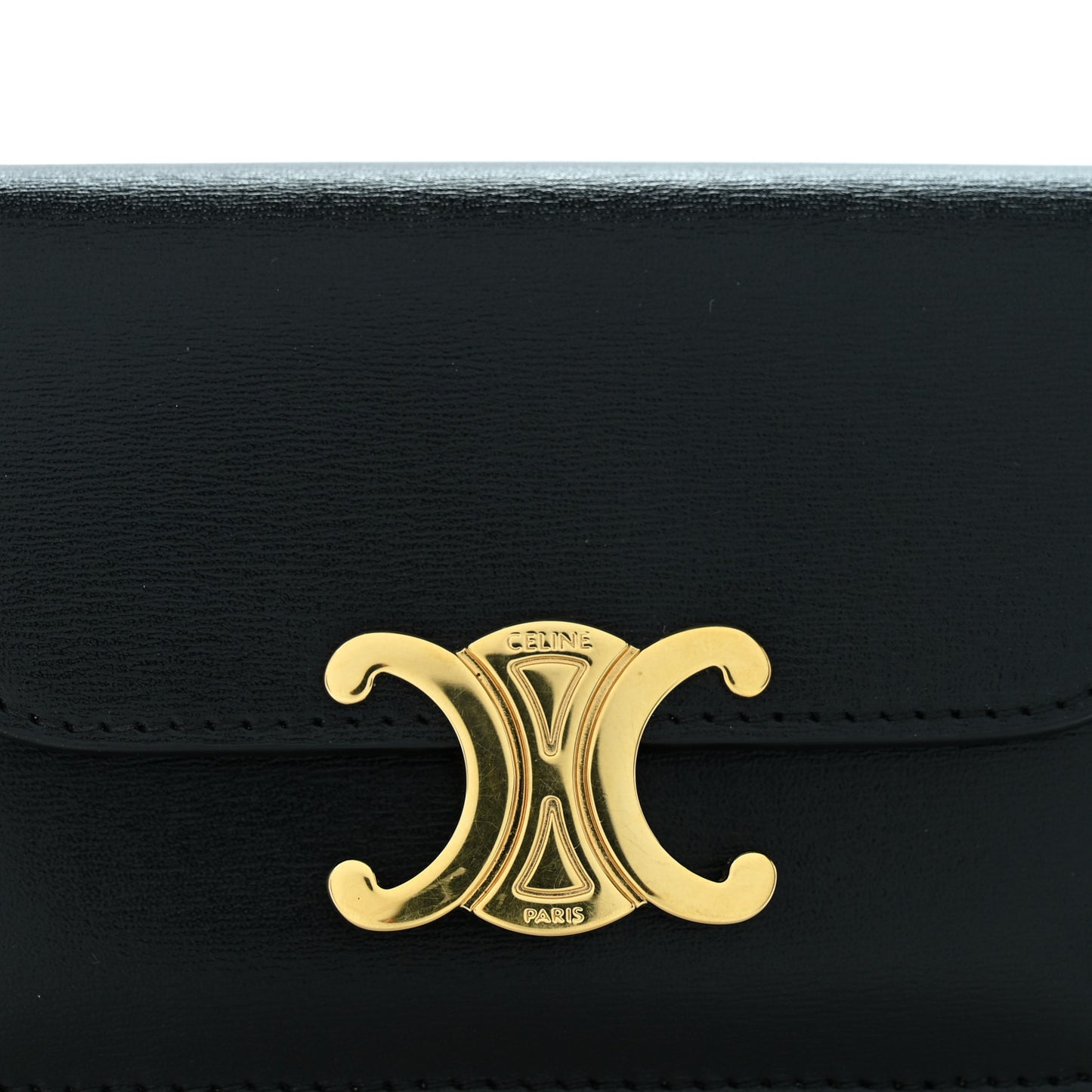 Shiny Calfskin Triomphe Flap Card Holder Black