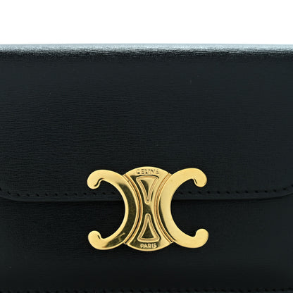 Celine Shiny Calfskin Triomphe Flap Card Holder Black 10 of 11