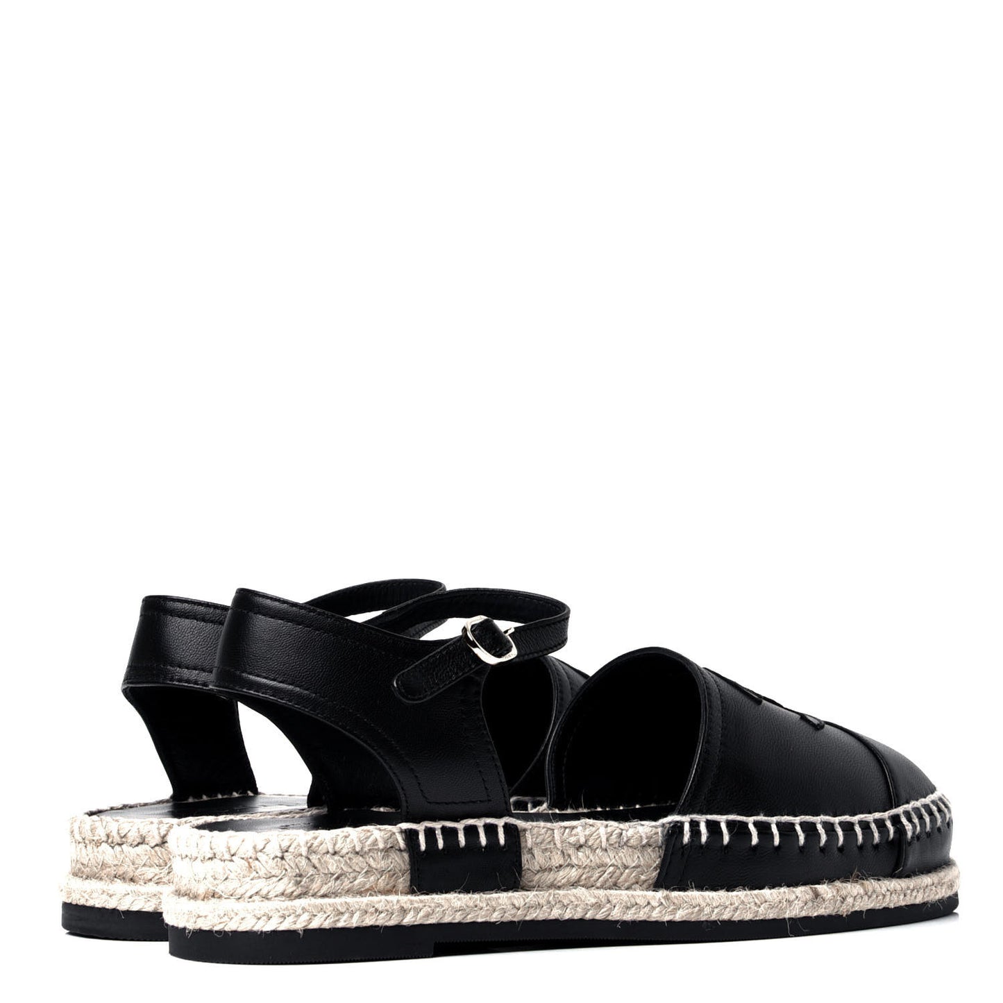 Lambskin Cap Toe CC Espadrilles Sandals 35 Black