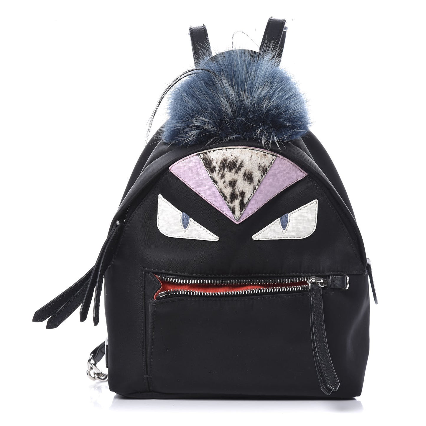 Nylon Vitello Fox Goat Fur Monster Eyes Mini Backpack Black Multicolor Sky