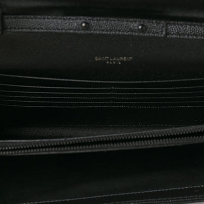 Saint Laurent Grain De Poudre Matelasse Chevron Monogram Chain Wallet Black 4 of 6