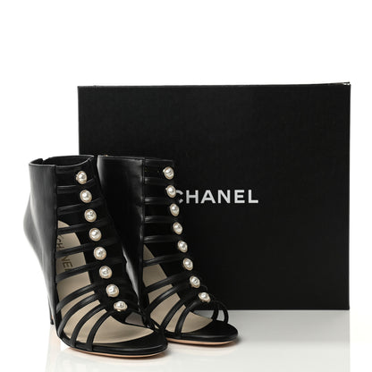 Chanel Lambskin Pearl Open Toe Caged Ankle Boots 39 Black 11 of 11