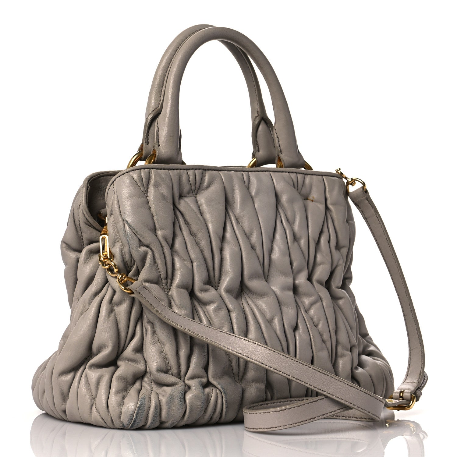 Miu Miu Nappa Matelasse Bauletto Top Handle Bowler Pomice 3 of 12