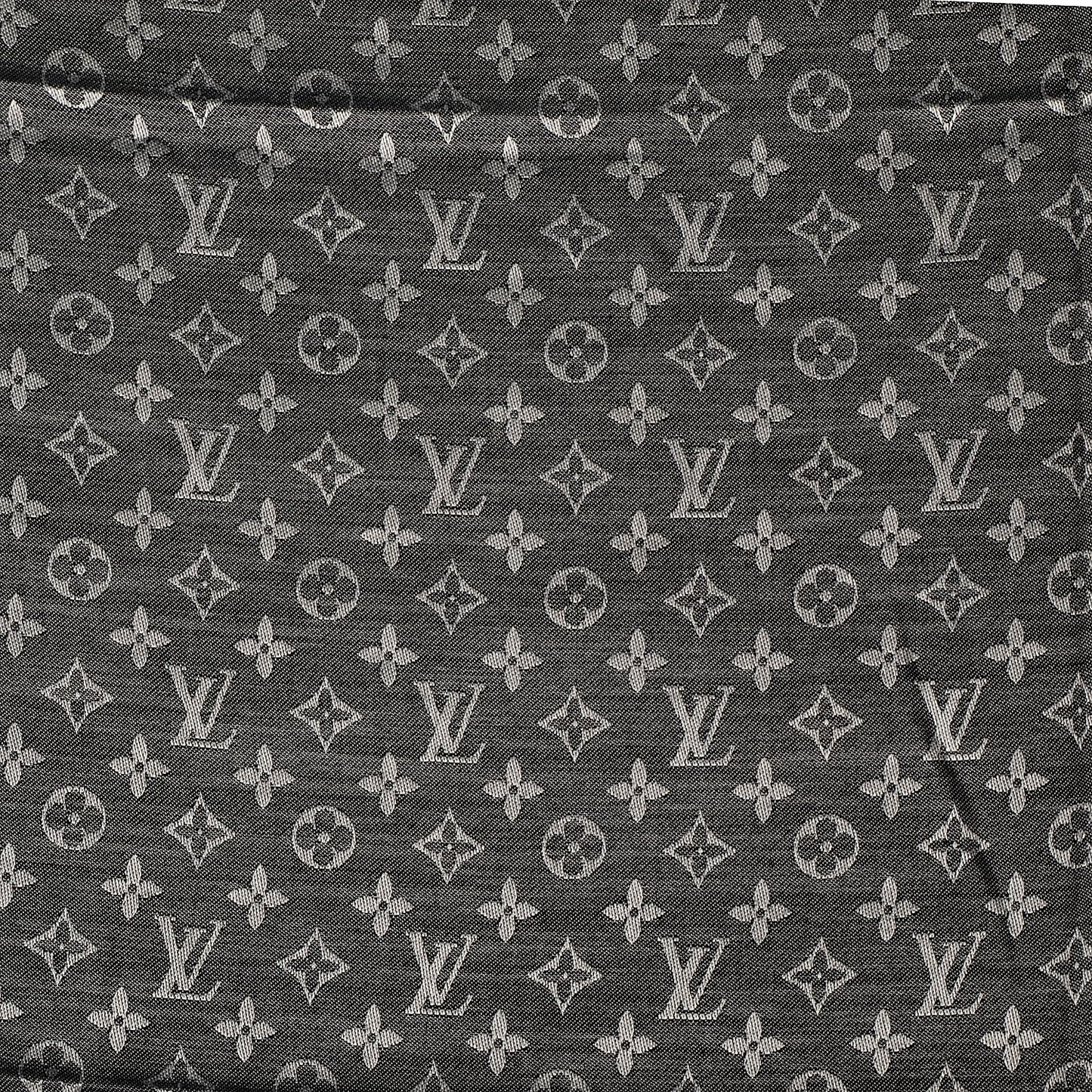 Silk Wool Monogram Denim Shawl Black