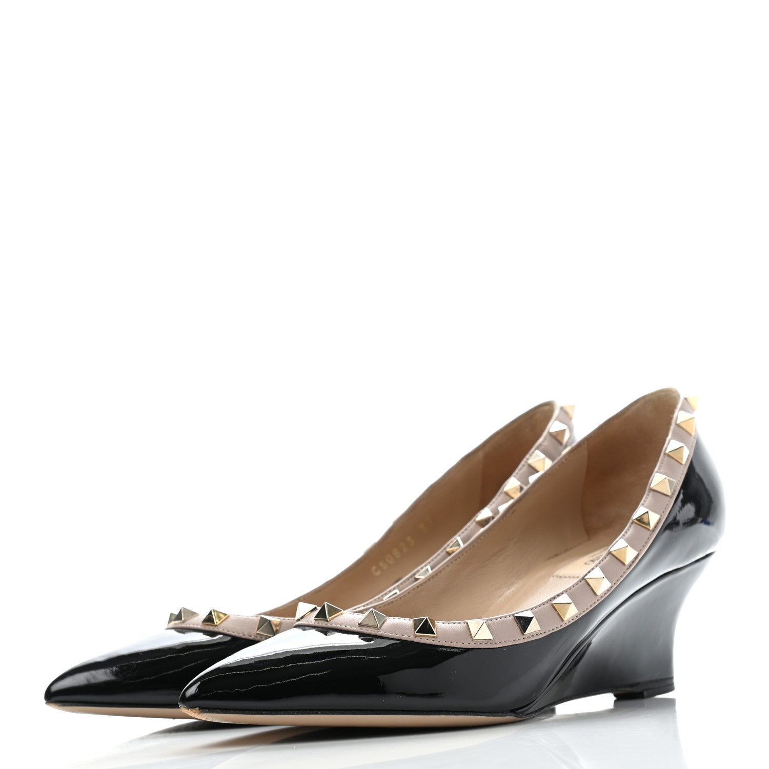 Valentino Garavani Patent Rockstud 70mm Wedges 37 Black Poudre 3 of 13