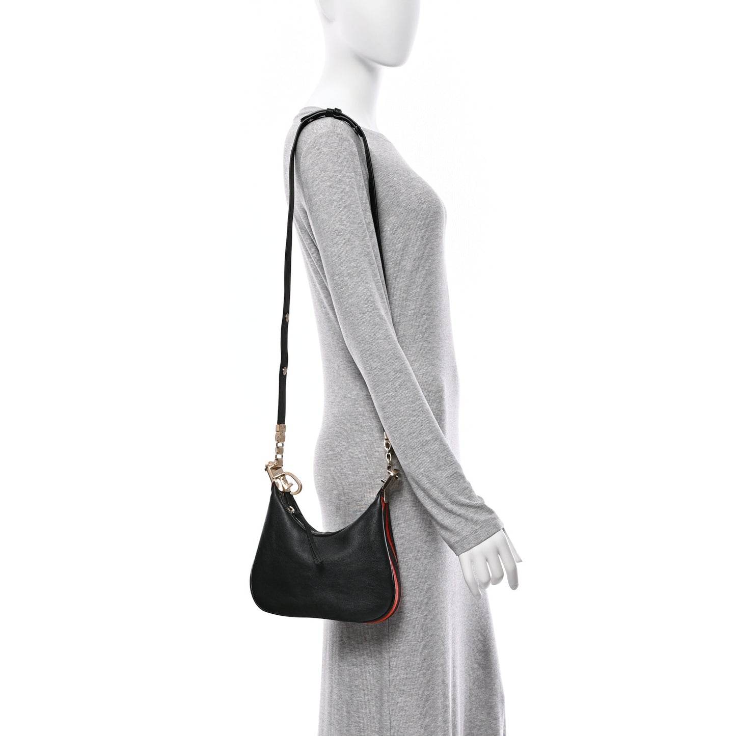 Aria Calfskin Web Small Attache Shoulder Bag Black Black