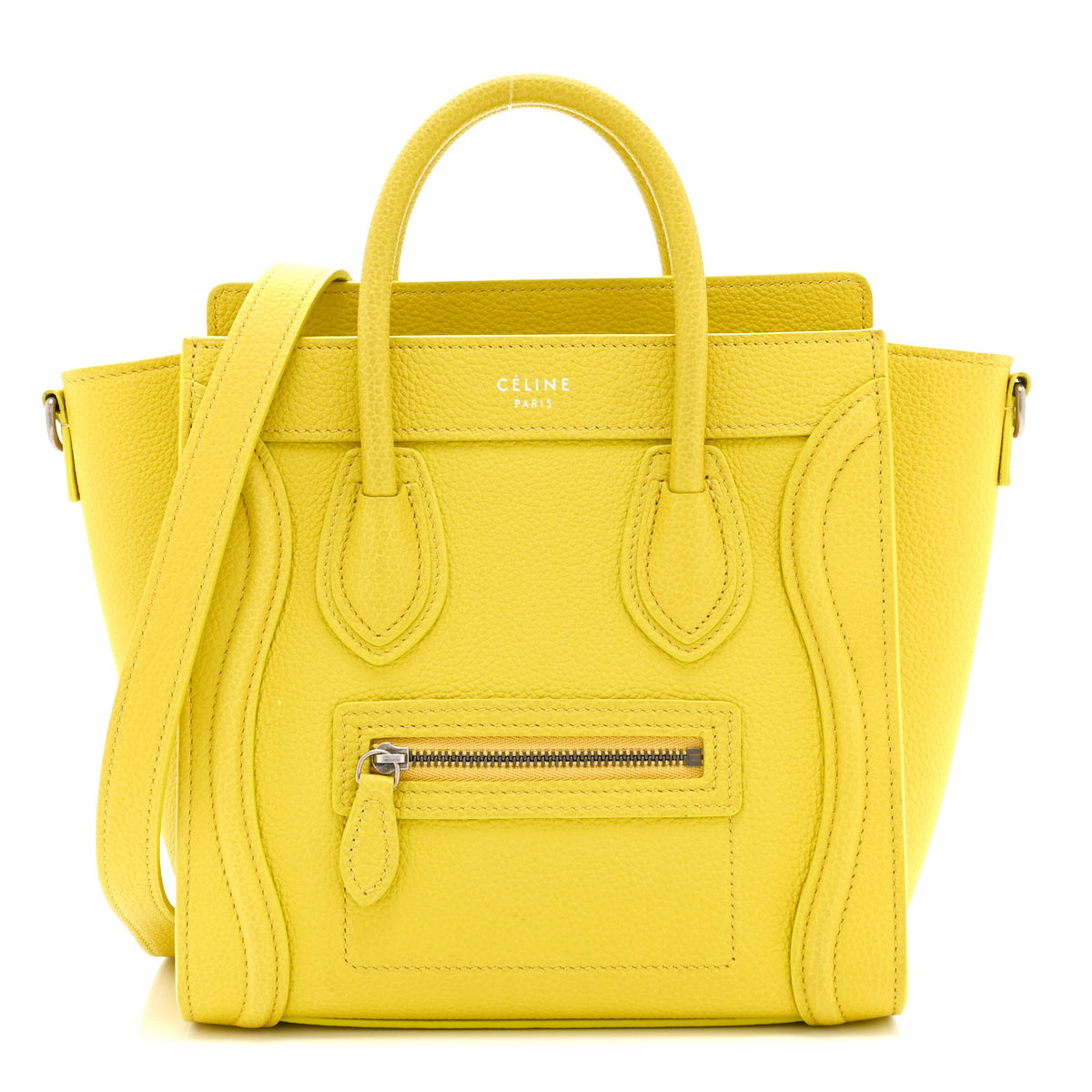 Celine Drummed Calfskin Nano Luggage Citron 1 of 10