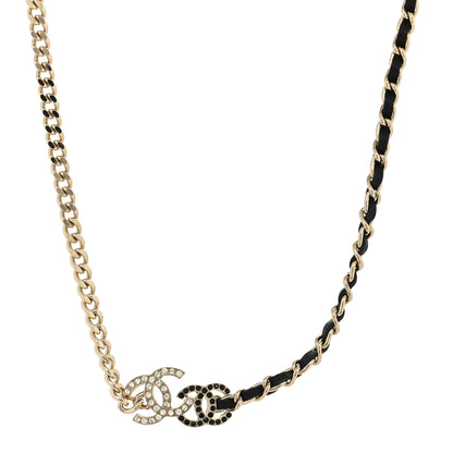 Chanel Metal Calfskin Crystal Double CC Short Necklace Black Gold 1 of 5