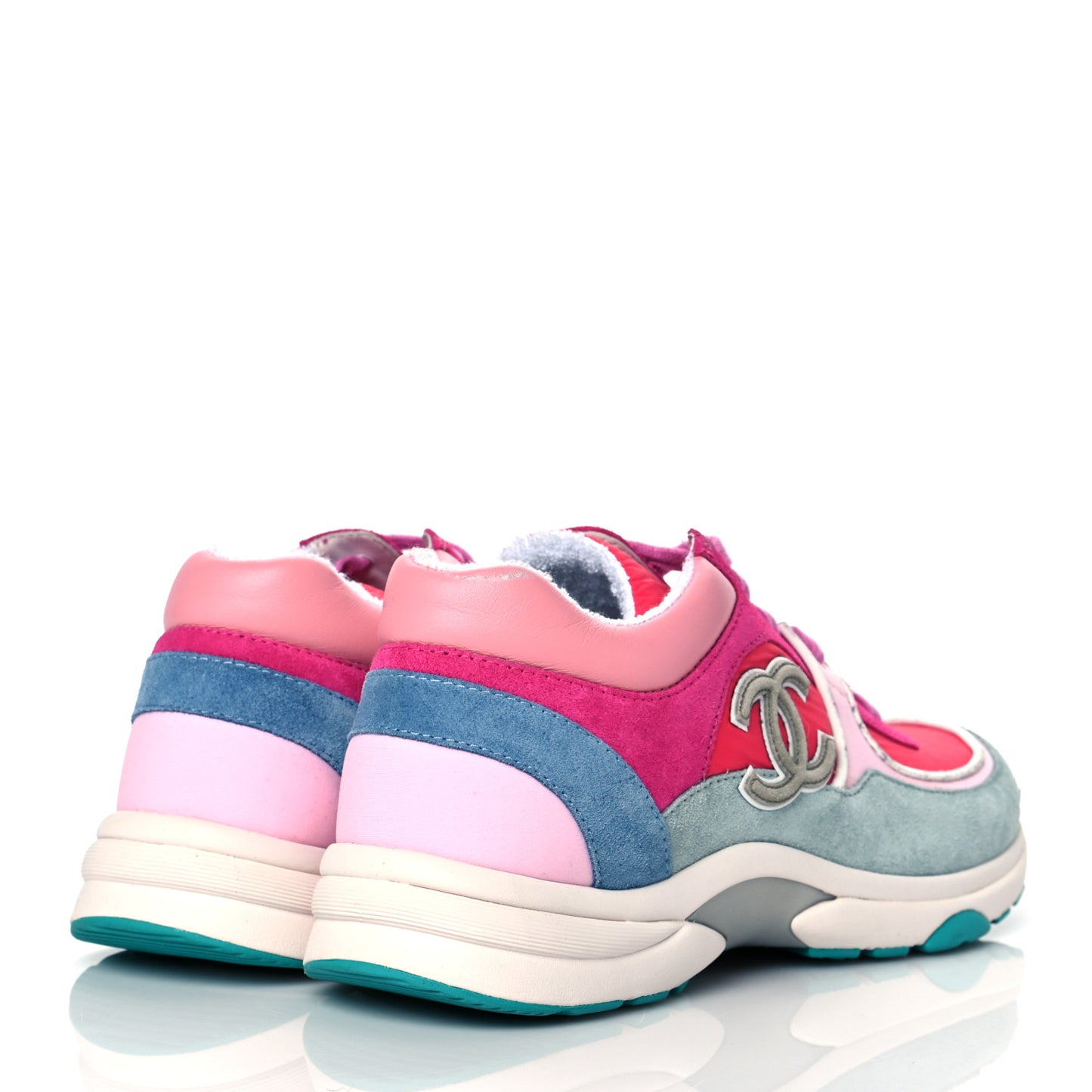 Nylon Calfskin Suede Womens CC Sneakers 40 Fuchsia Pink