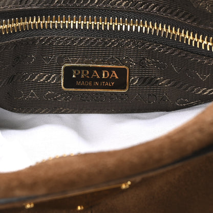 Prada Suede Triangle Medium Bonnie Shoulder Bag Cacao 5 of 8