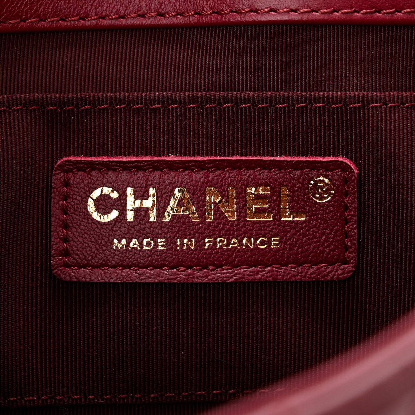 Glazed Calfskin Chevron Quilted Small Hampton Flap Burgundy
