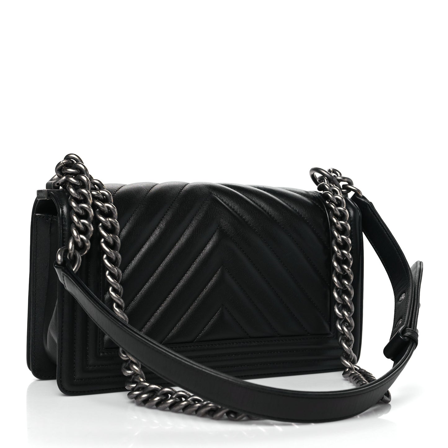 Calfskin Chevron Quilted Medium Boy Flap Black