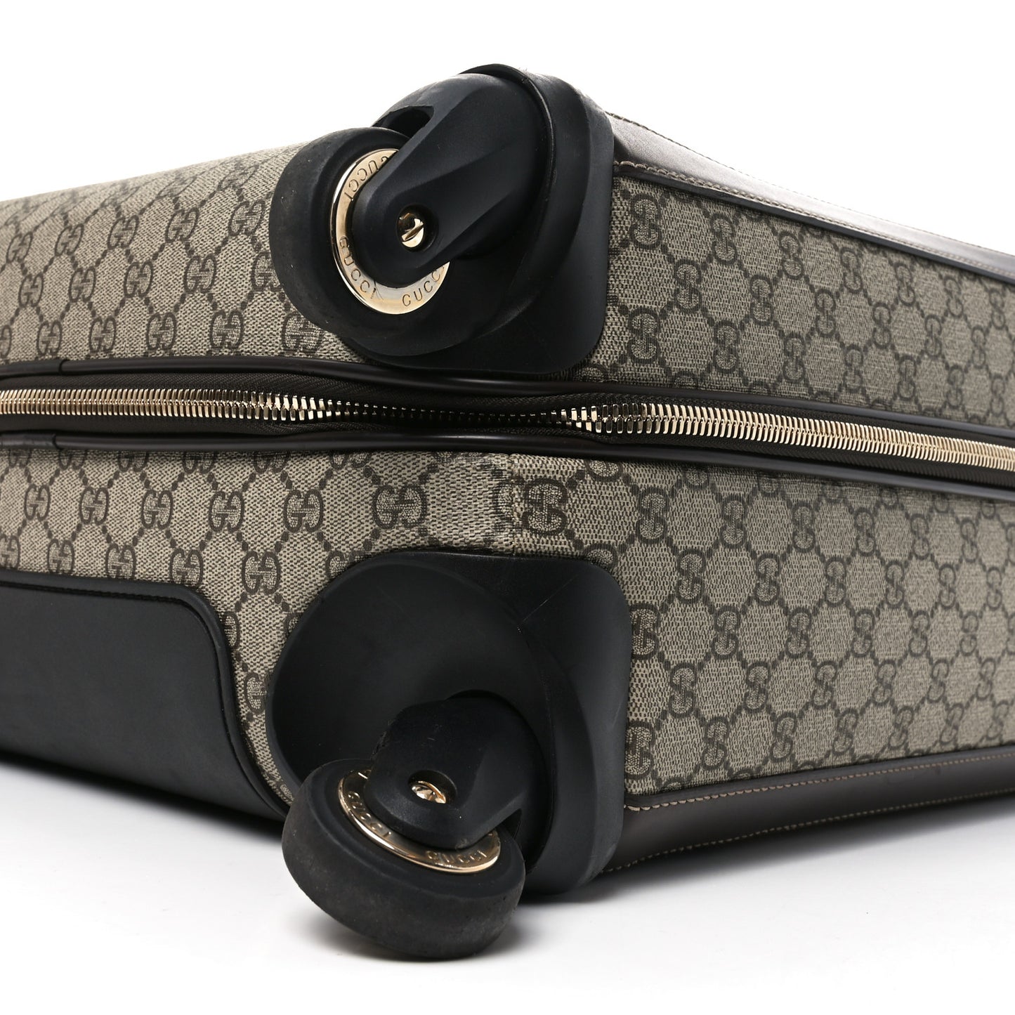 GG Supreme Monogram Selleria Calfskin Four Wheel Carry On Suitcase Beige Ebony Cocoa