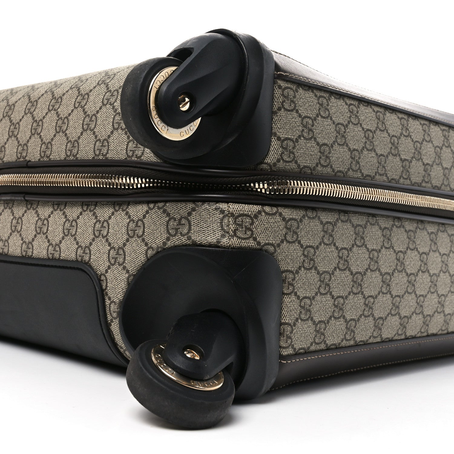 Gucci GG Supreme Monogram Selleria Calfskin Four Wheel Carry On Suitcase Beige Ebony Cocoa 9 of 9