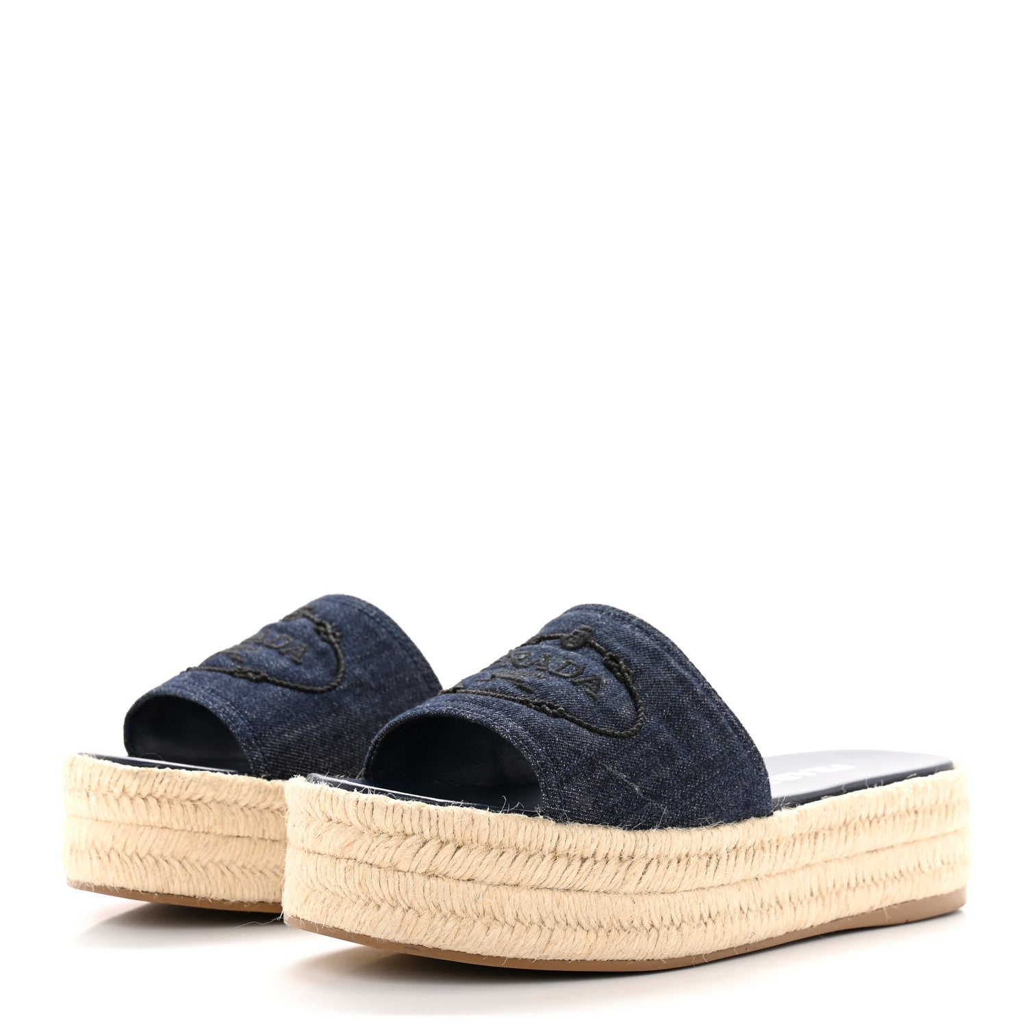 Prada Denim Logo Espadrilles Sandals 40 Blue 3 of 12