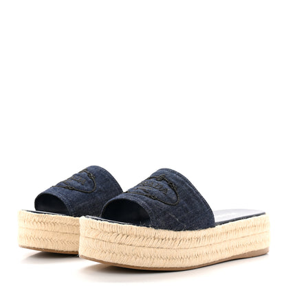Prada Denim Logo Espadrilles Sandals 40 Blue 3 of 12