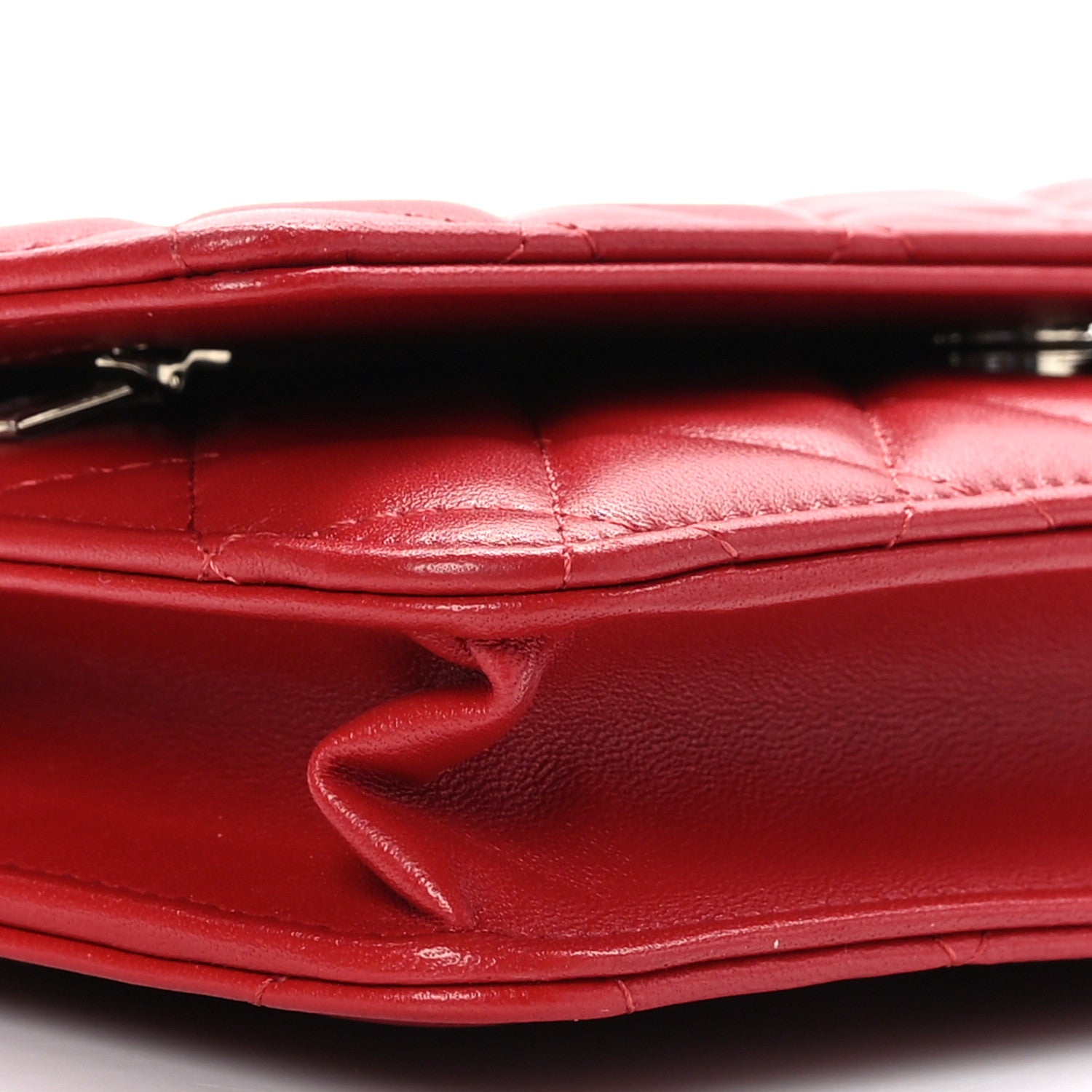 Chanel Lambskin Quilted Wallet On Chain WOC Red 10 of 11