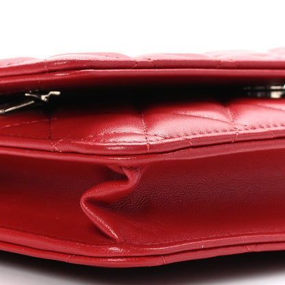 Chanel Lambskin Quilted Wallet On Chain WOC Red 10 of 11