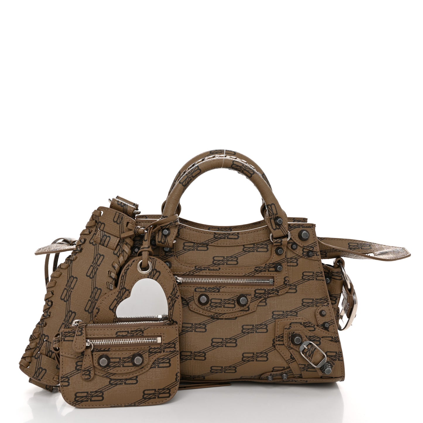Coated Canvas BB Monogram Neo Cagole Handbag XS Beige Brown