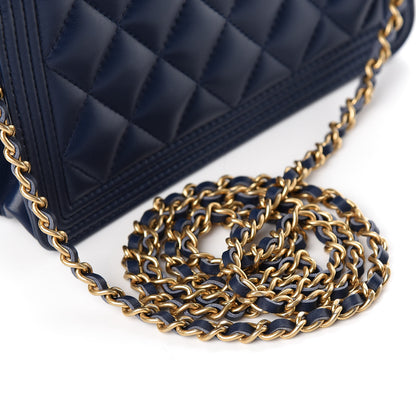 Chanel Lambskin Quilted Boy Wallet On Chain WOC Navy Blue 13 of 13