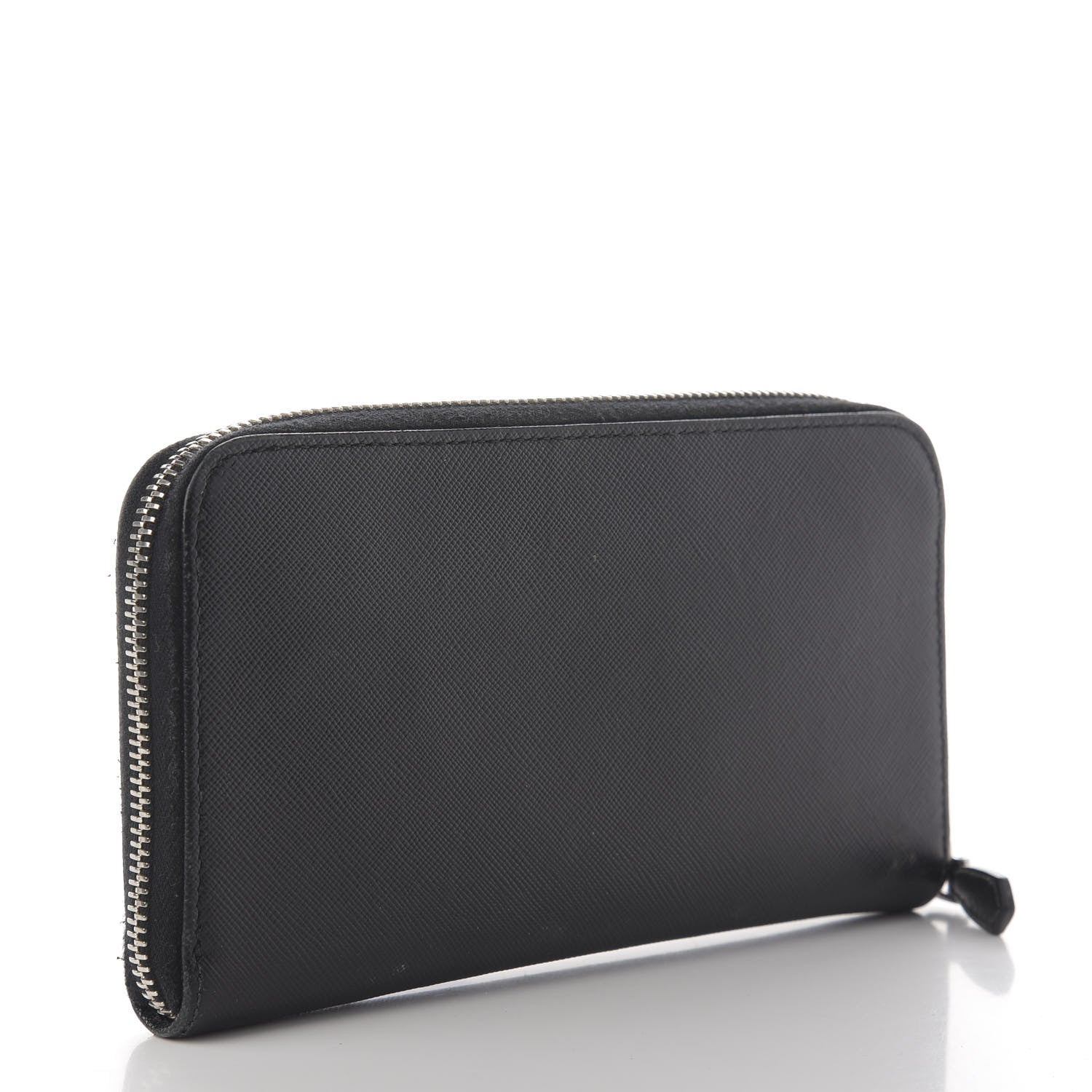 Prada Saffiano Triangle Zip Around Wallet Black 3 of 9