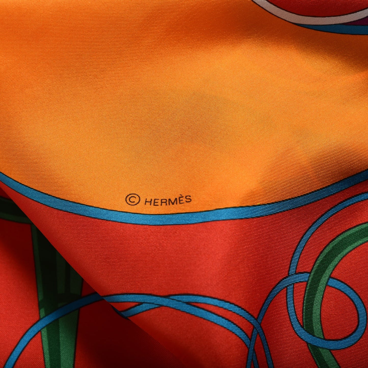 Silk Folklore Scarf 140 Orange Rouge Cobalt