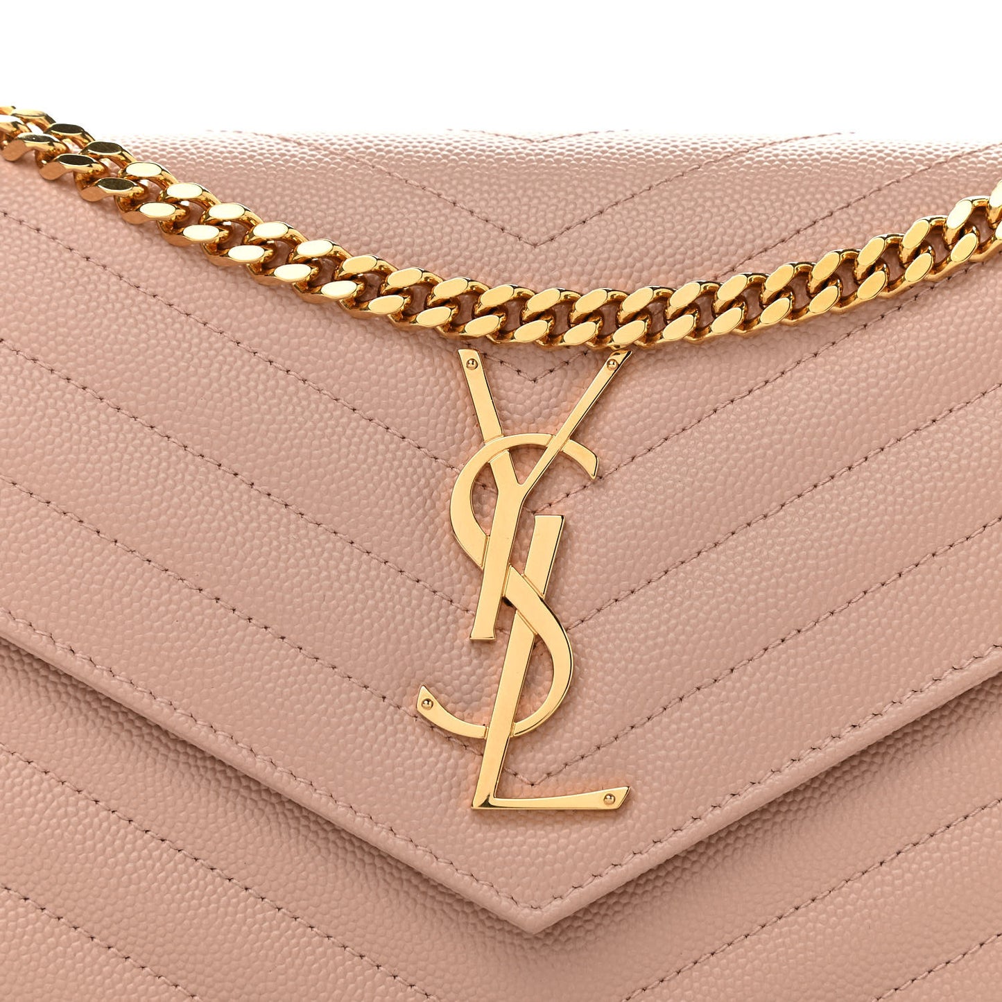 Grain De Poudre Matelasse Chevron Monogram Chain Wallet Pale Pink